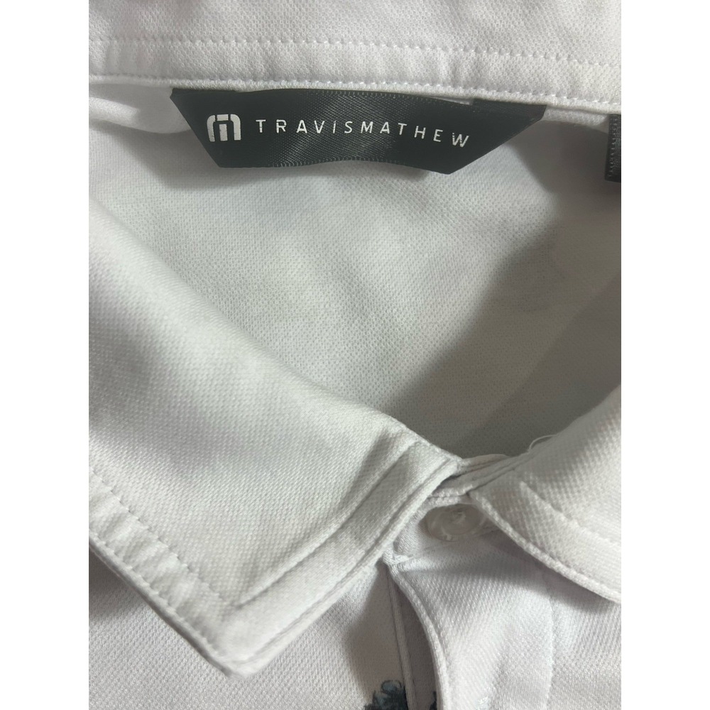 TRAVIS MATHEW Polo Shirt Large White Golf Tiki Hawaiian Hula Girl Mai Tai Drinks - Picture 7 of 9